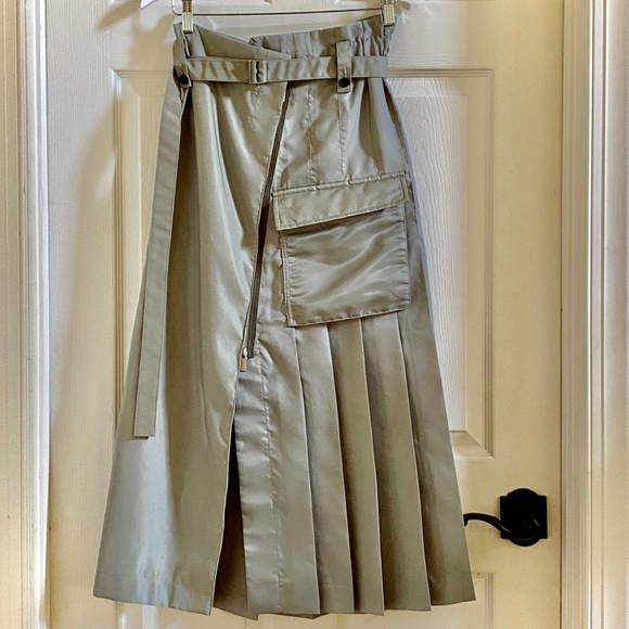 Sacai Khaki Twill Cargo Belted Skirt US2 - Picture 10 of 14